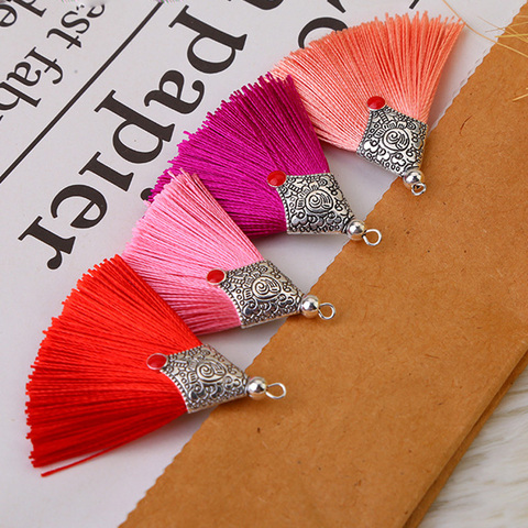 10pcs/lot Multi Colors Bohemia Polyester Alloy Cap Earring Tassels Dangle Charm Tassel Pendant Diy Jewelry Decoration Findings ► Photo 1/4