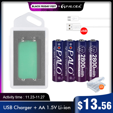 1.5V AA rechargeable battery AA lithium lion li-ion 2800mWh batteries LED display and usb smart fast charger ► Photo 1/6