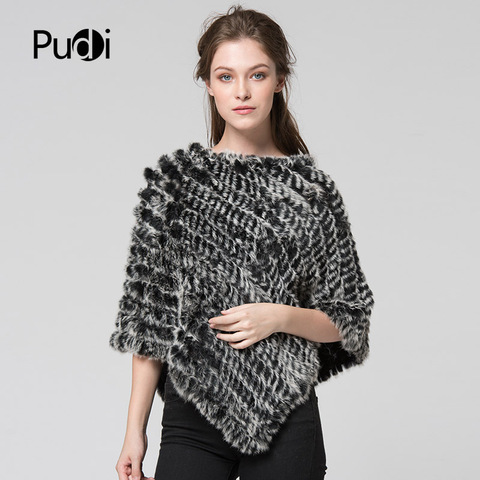 CK701 new winter women girl poncho Knit rabbit fur Shawl poncho stole shrug cape robe tippet wrap black white brown pink color ► Photo 1/6