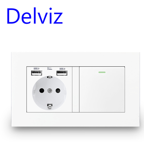 Delviz EU Standard Light Switch, 16A power Outlet, 146mm * 86mm panel, 1 Gang 1Way / 2Way Stair Corridor Switch, Wall USB Socket ► Photo 1/1