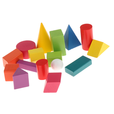 Wooden Geometric Solid Blocks, Assorted Colors, 3D Shapes (Set of 16) ► Photo 1/6