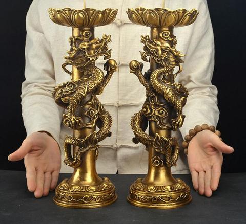 Copper Statue Pure copper Candlestick ornaments crane tortoise Candlestick double dragon Candlestick Buddhist statues and Bodhis ► Photo 1/1