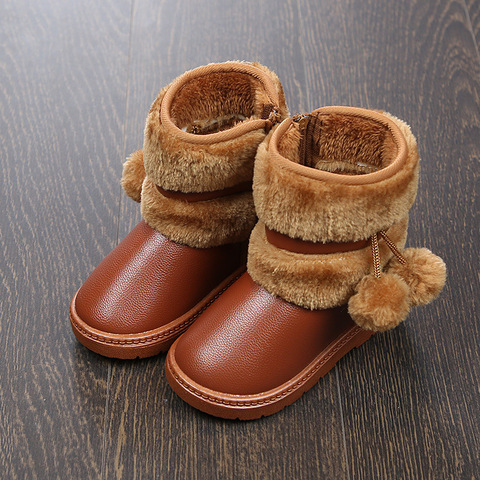 Babys Girls Pom Pom Snow Boots Childrens Winter Warm Shoes Toddler Infant Little Kids Ankle Boots Fur Lining Princess Kids Shoes ► Photo 1/6