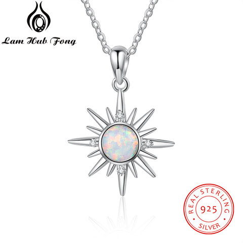 Luxury 925 Sterling Silver Sun Pendant Necklace White Fire Opal Necklace with Zircon Women Necklaces Jewelry (Lam Hub Fong) ► Photo 1/5