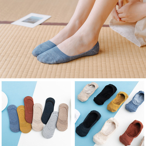 10 pieces = 5 pairs Women Cotton Invisible No show Socks non-slip Summer Solid Color Short Socks Fashion Ankle Thin Slipper Sock ► Photo 1/6