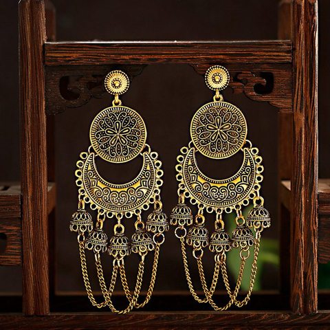 Ethnic Women's Flower Gold Long Dangle Earrings Jhumka Indian Earrings Palace Orecchini Donna Vintage  Lantern Earring ► Photo 1/6