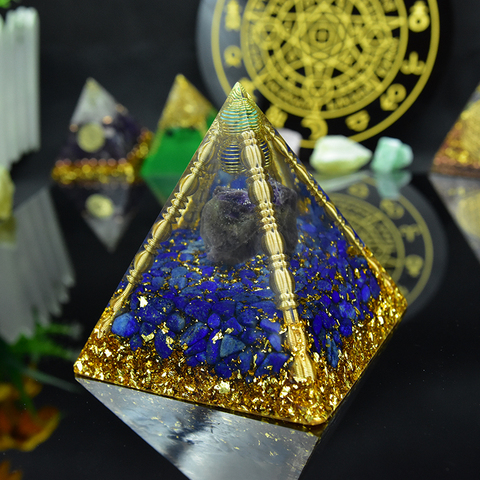 Aura Orgon Energy Pyramid Chakras Stone Orgonite Amethyst Crystals Lapis Lazuli Home Office Decor Resin Reiki Gift ► Photo 1/6