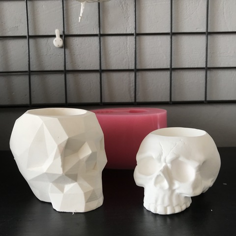 Small Skull Candlestick Candle Tray Molds Decorating Resin Craft Silicone Concrete Mould Pen Holder Making Tools ► Photo 1/5