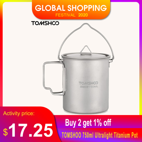 TOMSHOO Camping Titanium Pot Outdoor Titanium Mug with Lid Camping