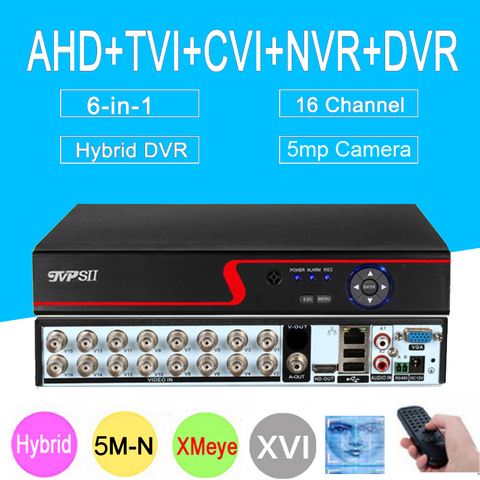 5mp CCTV Camera Red Panel Hi3521D XMeye 5M-N 16CH 16 Channel H265+ Audio 6 in 1 WIFI Coaxial Hybrid Onvif XVI NVR TVI AHD DVR ► Photo 1/6