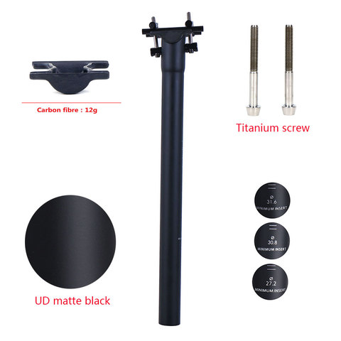 UD light carbon fibre mtb bike seatpost bicycle seat post 31.6/27.2/30.8*300/350/400mm 135g UD matte ► Photo 1/6