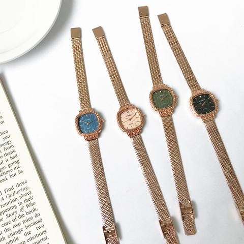 Casual Retro Luxury Small Square Wheat Ear Printing women Watch Fashion Retro Simple Chic Quartz Leather Strap Rectangle Watch ► Photo 1/6