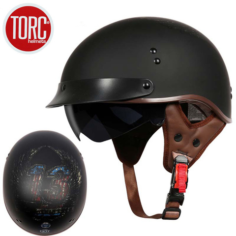 TORC T55 vintage motorcycle helmet retro scooter half helmet Built-in lens visor casco moto helm capacete para DOT - Price history & Review | AliExpress Seller - CYCLES CLUB | Alitools.io
