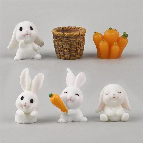 6pcs/Set Lovely Rabbit Model Cartoon Animal Figurine Dollhouse Miniature Fairy Garden Decoration Resin Casting Mold Fillers ► Photo 1/4