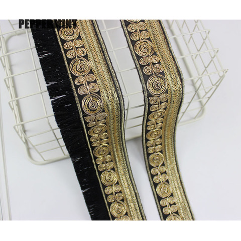 1yard 5/7cm Vintage Black Trim Golden Embroidered Webbing Indian Lace Sewing Net Yarn Ribbons Clothing Decorative Lace Trim ► Photo 1/6