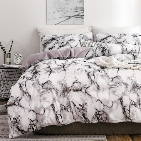 The Bedroom Bedding Is A Comfortable White Marble Pattern Printed Duvet Cover (2/3 Piece Set), Single And Double Super Large ► Photo 1/6