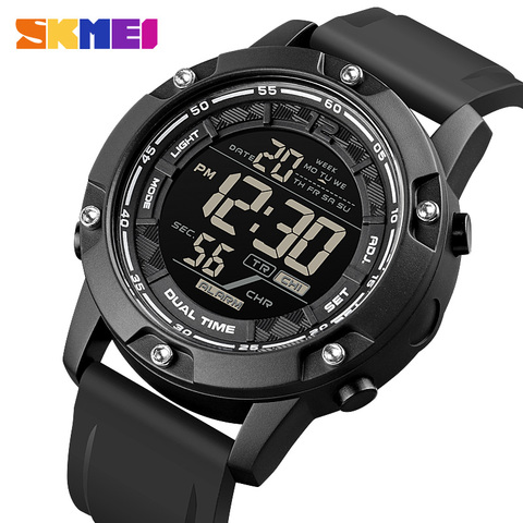 SKMEI Strong Waterproof 100M Sport Digital Army Mens Watch Silicone Strap Stopwatch LED Electronic Wrist Watch Male Black ► Photo 1/1