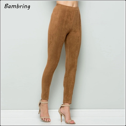2022 Suede Leather Women Skinny Pants Ladies High Waist Large Elastic Slim Pencil Trousers Retro Spring Seamless Leggings Custom ► Photo 1/6