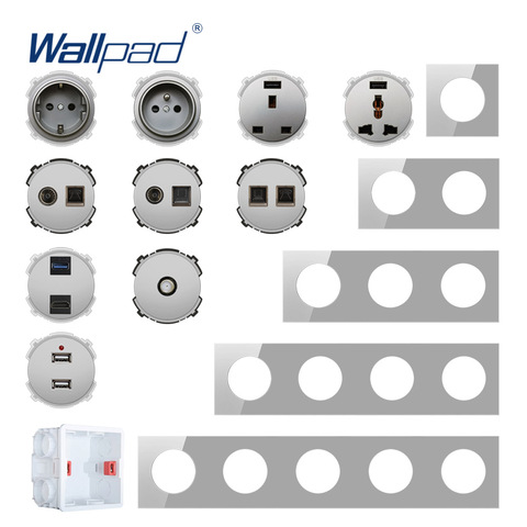 Wallpad DIY Module Grey Glass Panel Wall Power Socket Electrical Outlet Function Key Free Combination ► Photo 1/6