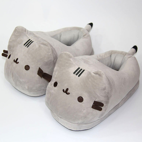 Cartoon Full Covered Cat Slippers Warm Winter Slides Soft Plush Doll Indoor Cute Anime Bedroom Shoes For Man Woman Home Use ► Photo 1/4