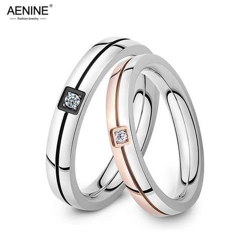 AENINE Classic Cubic Zirconia Ring Stainless Steel Shinning Crystal Couple Ring Forever Love For Romantic Wedding Rings AR19102 ► Photo 1/5