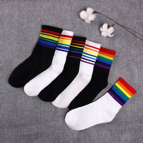 Fashion Women's Socks Cotton Rainbow Stripes Christmas Gift Classic Warm Casual Tide Harajuku Funny Cute Pop Korean Socks ► Photo 1/6