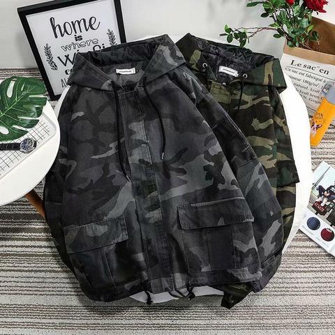 Spring New Camo Jacket Men Fashion Washed Military Wind Hooded Jacket Man Streetwear Hip Hop Loose Bomber Jacket Male Clothes ► Photo 1/6