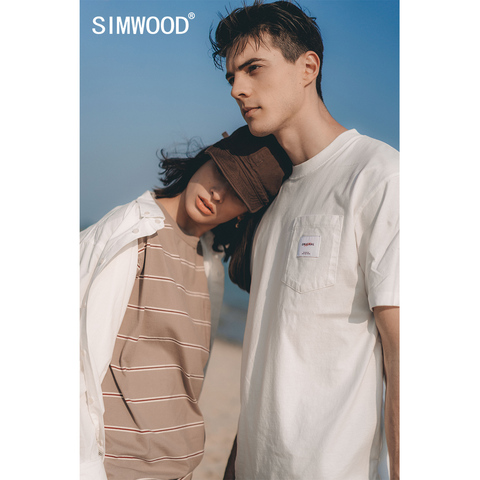 SIMWOOD 2022 Summer New  Striped T-shirt Unisex Men Women 100% Cotton 250g Heavy Fabric Tshirt  Oversize Drop Shoulders Tops ► Photo 1/6