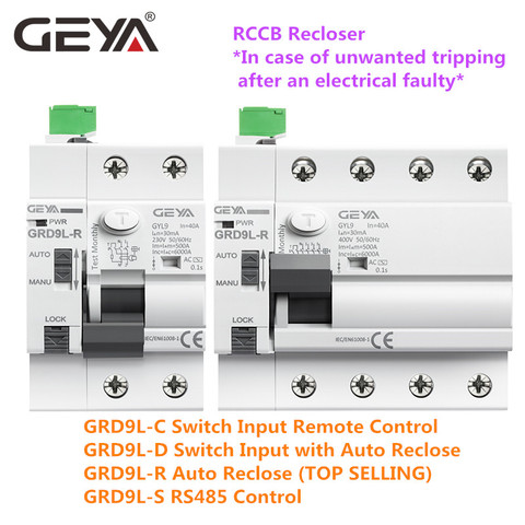 GRD9L-R Auto Reclosing Device Remote Control Circuit Breaker 2P 4P 40A 63A 30mA 100mA 300mA RCD 6KA ELCB RCCB GEYA ► Photo 1/6