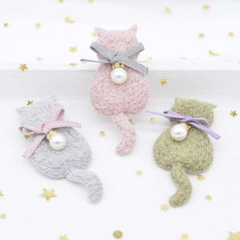 10Pcs Cute Plush Cat Padded with Pearl Pendant for Clothes Patch Fabric Sewing Craft Socks Gloves Shoes Decal Decoration H80 ► Photo 1/4