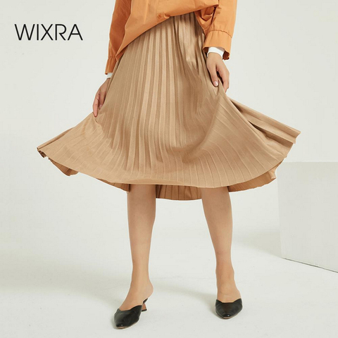 Wixra Women Suede Skirt Long Pleated Skirts Faldas Vintage Women Midi Skirt Streetwear Ladies Bottom Winter spring Autumn ► Photo 1/6