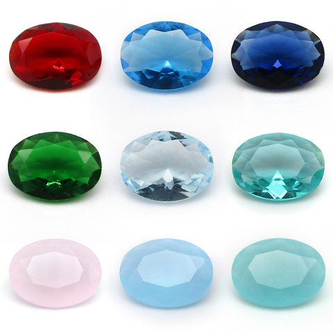 Free Shipping 50pcs/lot 3*4~13*18mm Various Color Loose Glass Stone Oval Shape Machine Cut Glass Synthetic GemStone For Jewelry ► Photo 1/6