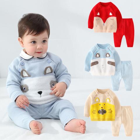 2022 New Autumn Winter Knitted Baby Sets Cotton 2pcs Lovely Animal Pullover Sweaters+Pants Infant Boys Girls Outfit Suits ► Photo 1/5