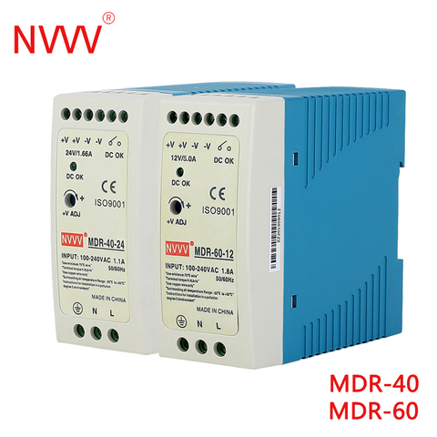 NVVV AC/DC Industrial Din rail power supply switch 40W 60W output 12V 24V Switching Source MDR-60 MDR-40 ► Photo 1/6