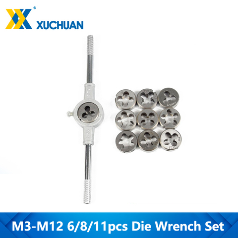 6/8/11pcs M3-M12 Metric Die Wrench Set  Hand Tapping Kit Screw Die Thread Die Set ► Photo 1/6