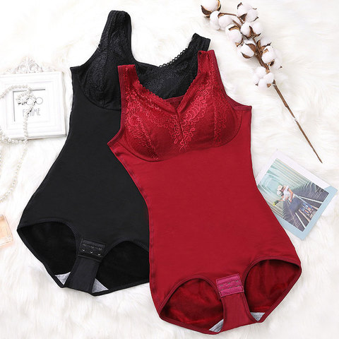 Plus Size Women's Slimming Underwear Winter Plus Velvet Thermal Bodysuit Sexy Body Shaper With Push Up Chest Pad Shapewear ► Photo 1/6