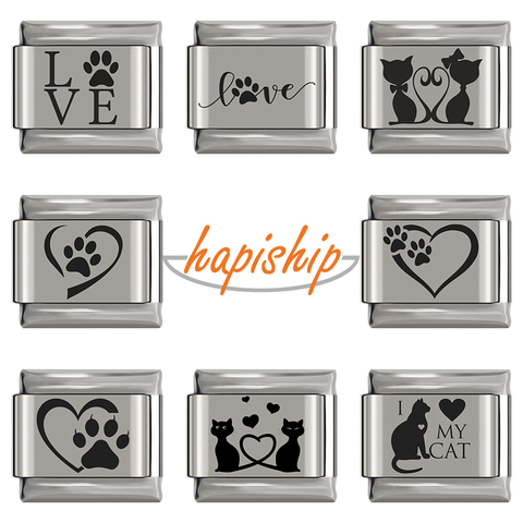 Hapiship 2022 Fashion Original Daisy Cute Love Cat Dog Charm Links Fit 9mm Bracelet  Stainless Steel Jewelry DIY Making DJ296 ► Photo 1/6