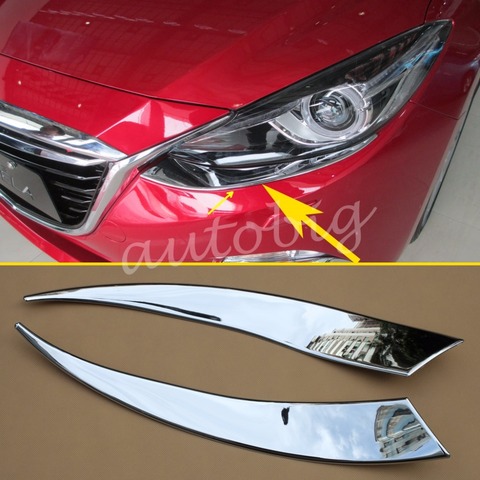 Chrome Styling Head Light Cover Front Lamp Eyebrow Trim FOR 2014 2015 2016 Mazda 3 Mazda3 BM Headlight Accessories ► Photo 1/6