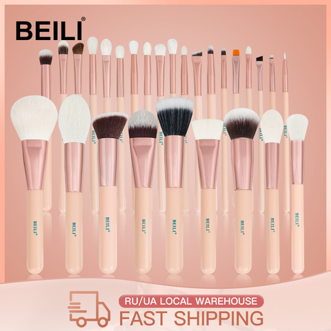 BEILI Matte Pink Makeup Brushes Set goat hair Powder Foundation Concealer Blush Eyeshadow rose gold natural hair Make up brushes ► Photo 1/6