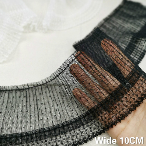 10CM Wide Luxury White Black Wave Point Embroidered Lace Pleated Mesh Elastic Ribbon Ruffle Trim Collar Cuffs DIY Sewing Decor ► Photo 1/5