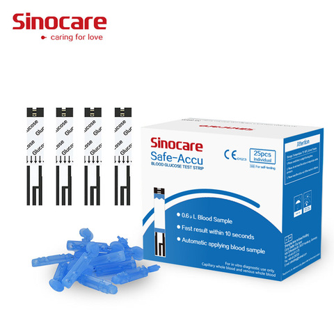 blood test sugar strips Sinocare 25 Separated Blood Glucose Test Strips and Lancets (for Safe-Accu only) ► Photo 1/3