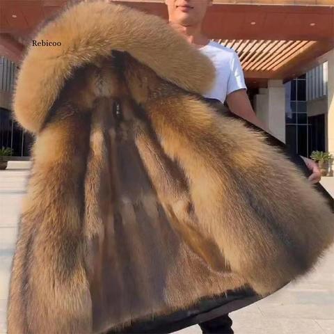 Winter Parka Men's thick cotton coat men Big Fake fur raccoon Hooded coat to keep warm for Russian winter ► Photo 1/6