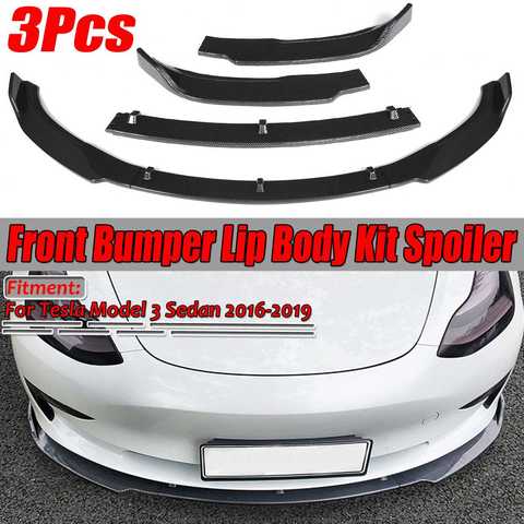 New 3Pcs Carbon Fiber Look/Black Car Front Bumper Splitter Lip Body Kit Spoiler Diffuser Guard For Tesla Model 3 Sedan 2016-2022 ► Photo 1/6