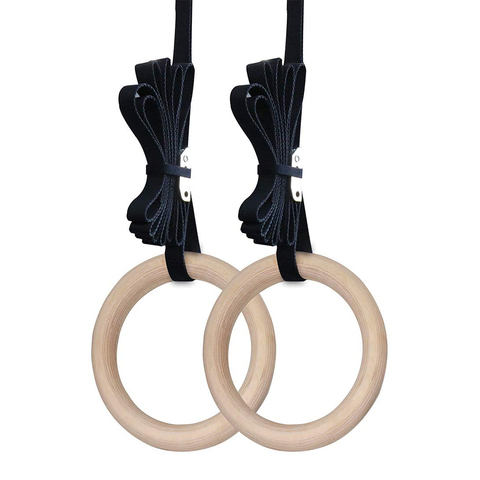 28 32MM Fitness Wooden Gymnastics Rings with Adjustable Cam Buckle Straps Fitness Home Gym Equipment Strength Training Equipment ► Photo 1/1