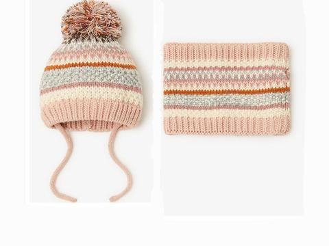 2022 new stripe beautiful knit acrylic hat and knit acrylic scarf  two pieces setfor baby girls baby child children little girls ► Photo 1/6