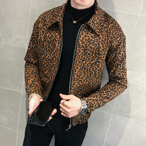 2022 Autumn New Men Leopard Jacket And Coat Fashion Designer Men's Leather Jacket Zipper Pilot Men's Jacket Club Men's Clothing ► Photo 1/6
