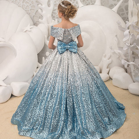 Kids Prom Dresses 2022 Girls Elegant Sequins Ball Gowns with Bow Teenagers Evening Party formal Dress Girl Duinceanera Dresses ► Photo 1/6