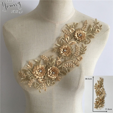 Embroidery Gold thread 3D flower Sewing ABS pearl Laces collar Dress Craft materials Sequins Application Needlework Accessories ► Photo 1/3