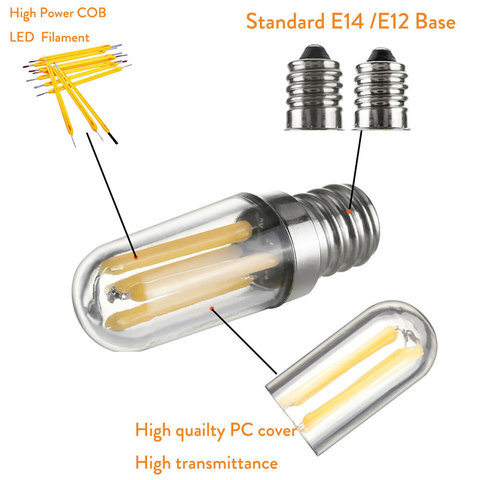 1W 2W 4W Lamp COB Dimmable Bulbs  Cold / Warm White 110V 220V Mini E14 E12 LED Fridge Freezer Filament Light ► Photo 1/6