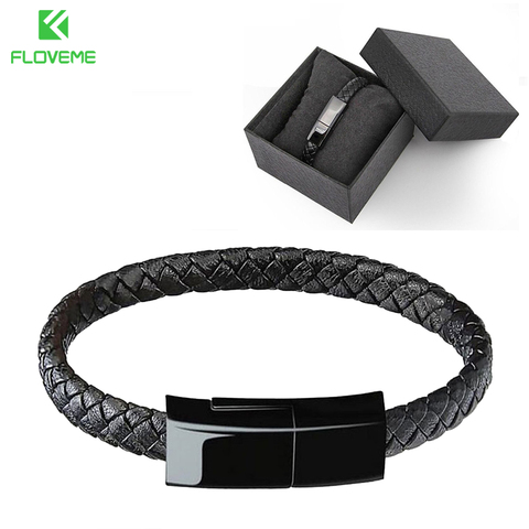 FLOVEME USB Cable Portable Leather Charging Bracelet For iPhone 12 11 X XR 8 Xiaomi Micro USB Type-C Cable USB 2.0 Date Cabo ► Photo 1/6
